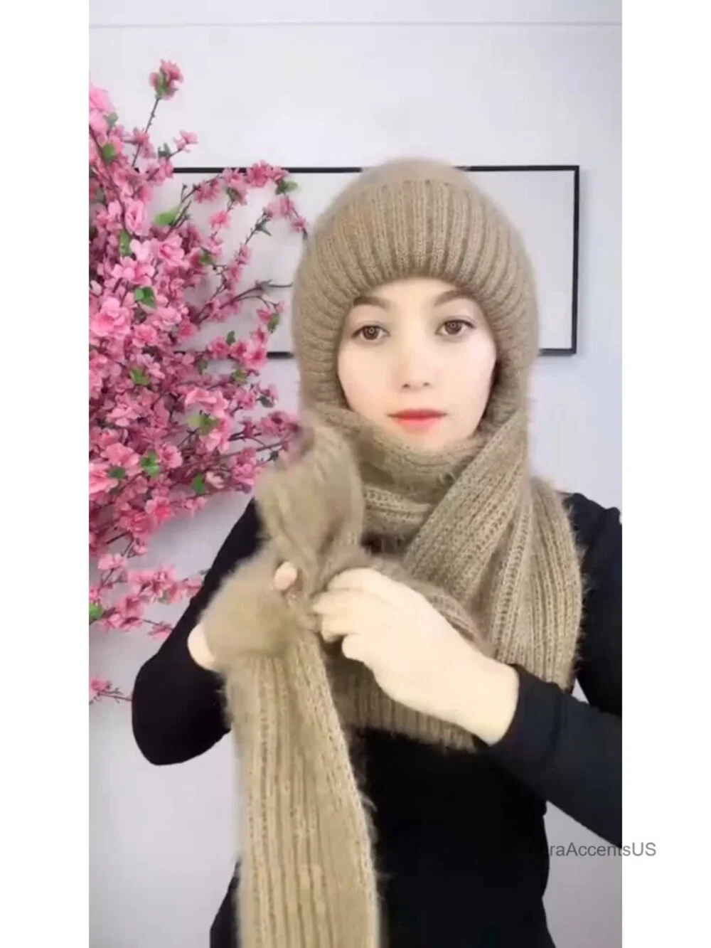 Windproof Knit Cap Scarf with Integrated Ear Protection for Women